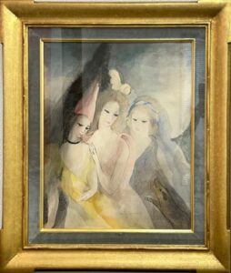 マリー・ローランサンの三人の若い妖精と犬（水彩）の作品写真